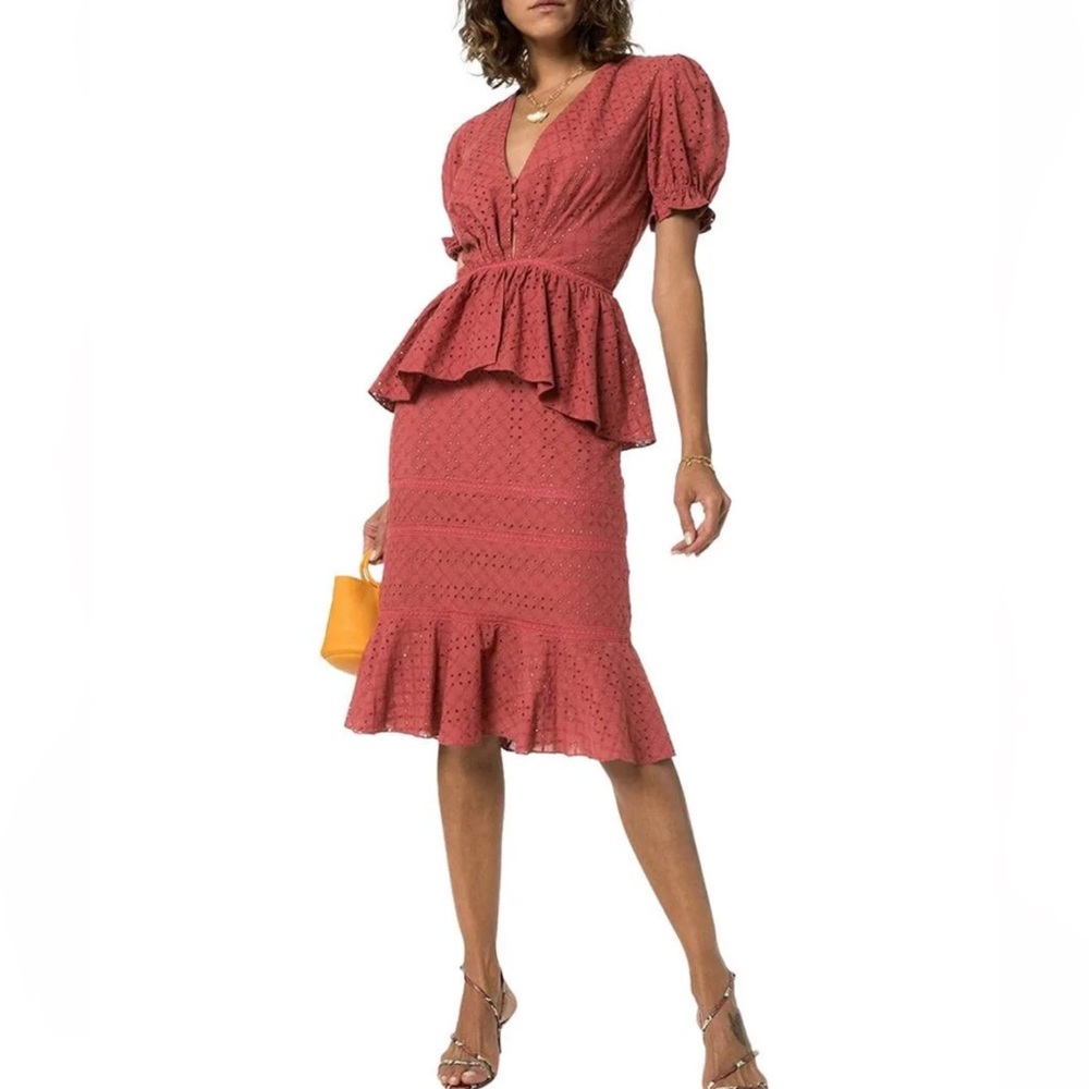 NWT Johanna Ortiz Dandyism Spice Broderie
Anglaise Cotton Peplum Dress Sz 6